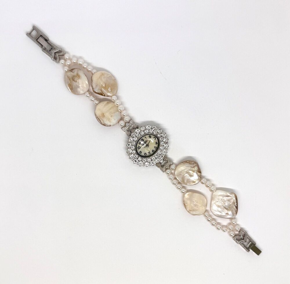 Blister Pearls, Glass Pearl Rhinestone Silver TrendZ Watch #1020
